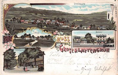 Gruss aus Groschlattengrün Totalansicht Schloss Waldhaus Litho Postkarte AK 1900