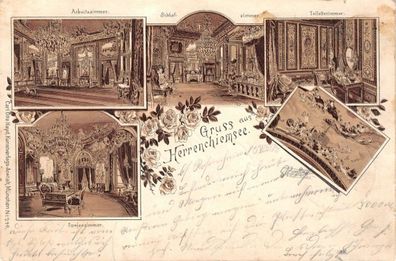 Gruss aus Herrenchiemsee Schlafzimmer Arbeitszimmer Postkarte AK 1898