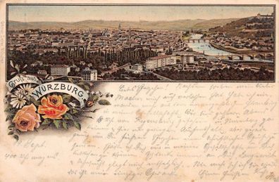 Gruß aus Würzburg Ansicht Panorama Postkarte AK 1900