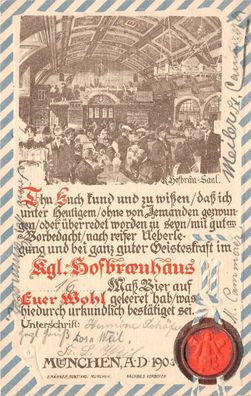 Kgl. Hofbrauhaus Muenchen Postkarte AK 1903