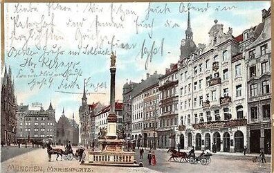 München Marienplatz Kutsche Postkarte geprägt 1903