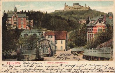 Obere Leopoldstrasse in Coburg Bayern Postkarte AK 1906