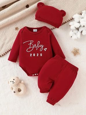 Baby Jungen Mädchen dreiteiliges Baumwoll-Outfit-Set Burgund Größe 56/62