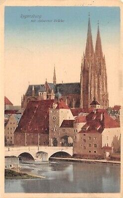 Regensburg mit steinerner Brücke Dom Postkarte AK