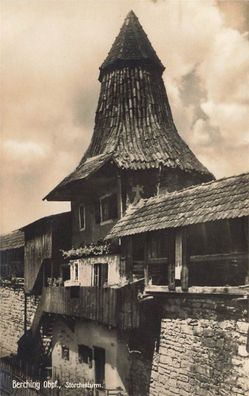 Storchenturm Berching Oberpfalz Bayern Postkarte AK