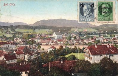 Stadtansicht auf Bad Tölz Bayern Postkarte AK 1919