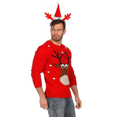 Weihnachtspulli rot mit Rentier Wilbers