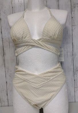 Bikini Set Hellbeige Neckholder CUPSHE Strukturiert Gewickelt Größe L 44/46