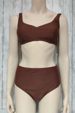 Bikini Set 3-teilig Braun CUPSHE High Waist Größe M 40/42