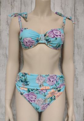 Damen Bikini Set Himmelblau Blumendruck CUPSHE Oberteil Mit Bügeln Gr.M 40