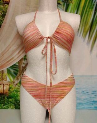 Bikini Set Neckholder CUPSHE Orange gestreift Größe L 44/46