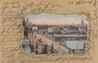 Würzburg Die alte Mainbrücke Postkarte AK 1904