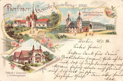 Berliner Gewerbe-Ausstellung Pavillon der Stadt Berlin Litho AK 1896