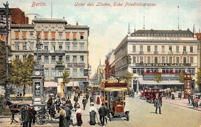 Berlin Unter den Linden Ecke Friedrichstrasse Postkarte AK 1908