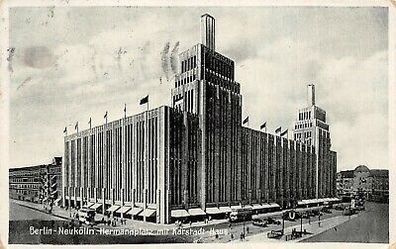 Berlin-Neukölln Hermannplatz mit Karstadt-Haus Postkarte AK 1933