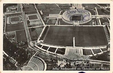 Berlin Reichssportfeld mit Glockenturm und Maifeld Postkarte AK 1938