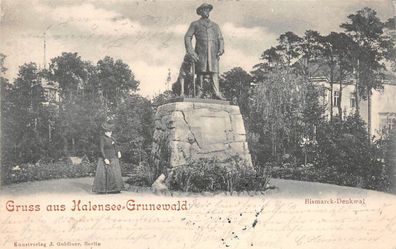 Berlin Halensee Grunnewald Frau am Bismarck Denkmal Postkarte 1902