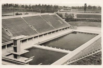 Blick von der Kampfbahn auf Schwimmstadion Reichssportfeld Berlin Postkarte AK