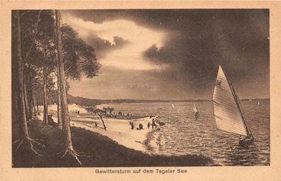 Gewittersturm auf dem Tegeler See Postkarte AK