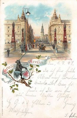 Gruss aus Berlin Kaiser-Wilhelm-Brücke Litho AK 1897