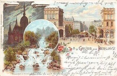 Gruss aus Berlin Hallesches Thor Victoriapark Kirche Litho AK 1898