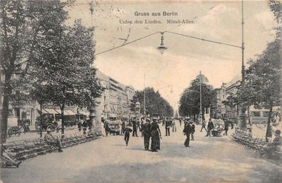 Gruss aus Berlin Unter den Linden Mittel-Allee AK 1907