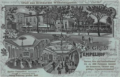 Gruss aus Tempelhof mit Restaurant Wilhelmsgarten bei Berlin Postkarte AK 1913