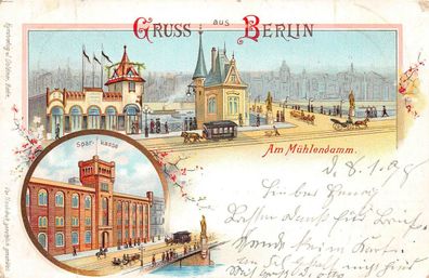 Gruß aus Berlin Am Mühlendamm Litho AK 1898