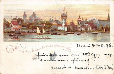 Gruß von der Berliner Gewerbe Austellung Berlin Postkarte AK 1896