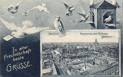 In alter Freundschaft beste Grüsse Berlin Panorama vom Rathaus gesehen AK 1907