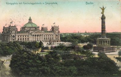 Königsplatz mit Reichstaggebäude und Siegessäule in Berlin Postkarte AK 1906