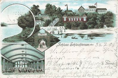 Restaurant und Schloss Schlachtensee Berlin Postkarte Litho AK 1899