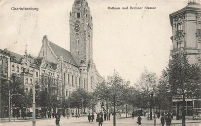 Berlin Charlottenburg Rathaus und Berliner Strasse Postkarte AK 1911