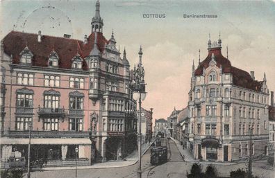 Cottbus Berlinerstrasse Strassenbahn Postkarte 1913