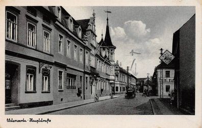 Elsterwerda Hauptstraße Fahrrad, PKW am Hotel Postkarte 1941