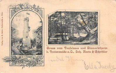 Teufelssee und Bismarkthurm bei Freienwalde an der Oder Postkarte 1902