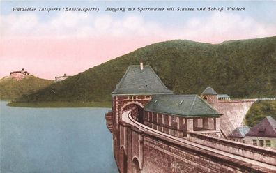 Aufgang zur Sperrmauer Edertalsperre und Schloss Waldeck Hessen Postkarte AK