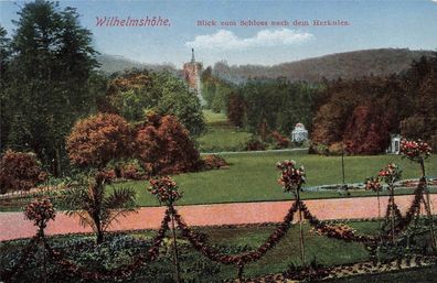 Blick vom Schloss nach dem Herkules Wilhelmshöhe Hessen Postkarte AK