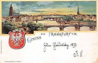 Gruss aus Frankfurt a/M. Zum Geburtstag 1897 Litho Postkarte