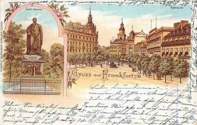 Gruss aus Frankfurt am Main mit Goethe-Denkmal Hessen Postkarte AK 1899