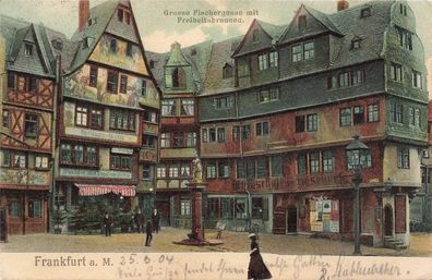 Große Fischergasse mit Brunnen Frankfurt am Main Hessen Postkarte AK 1904