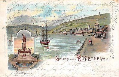 Rüdesheim am Rhein National Denkmal, Boote Grusspostkarte 1899