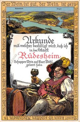 Urkunde Wein Rüdesheim Postkarte 1929