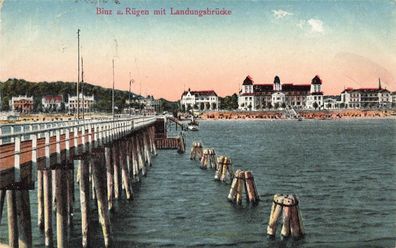 Binz auf Rügen mit Landungsbrücke Postkarte AK 1929