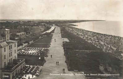 Bismarckpromenade mit Strand Ostseebad Warnemünde Mecklenburg-Vorpommern AK 1929