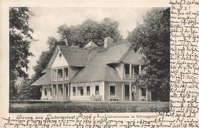 Gruss aus Ludwigslust mit Schweizerhaus Mecklenburg-Vorpommern Postkarte AK 1908