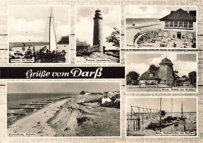 Grüße vom Darß Hafen, Milchbar und Mühle Mecklenburg-Vorpommern AK 1966