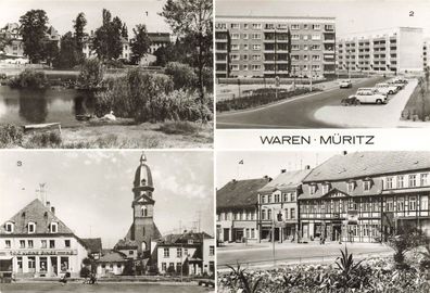 Markt und Marienkirche Waren Müritz Mecklenburg-Vorpommern Postkarte AK 1983