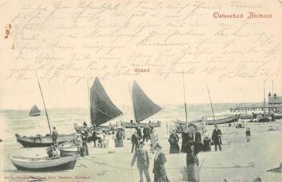 Ostseebad Ahlbeck, Strand, Boote, Postkarte 1901