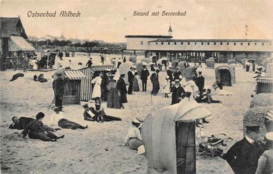 Ostseebad Ahlbeck Strand mit Herrenbad Postkarte AK 1911